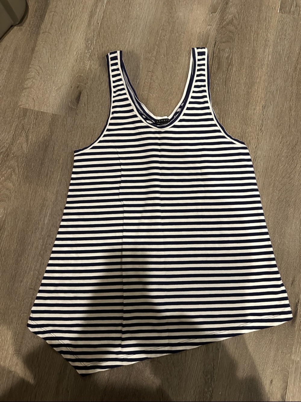 Theory Navy and White Striped Asymmetrical Tank Top